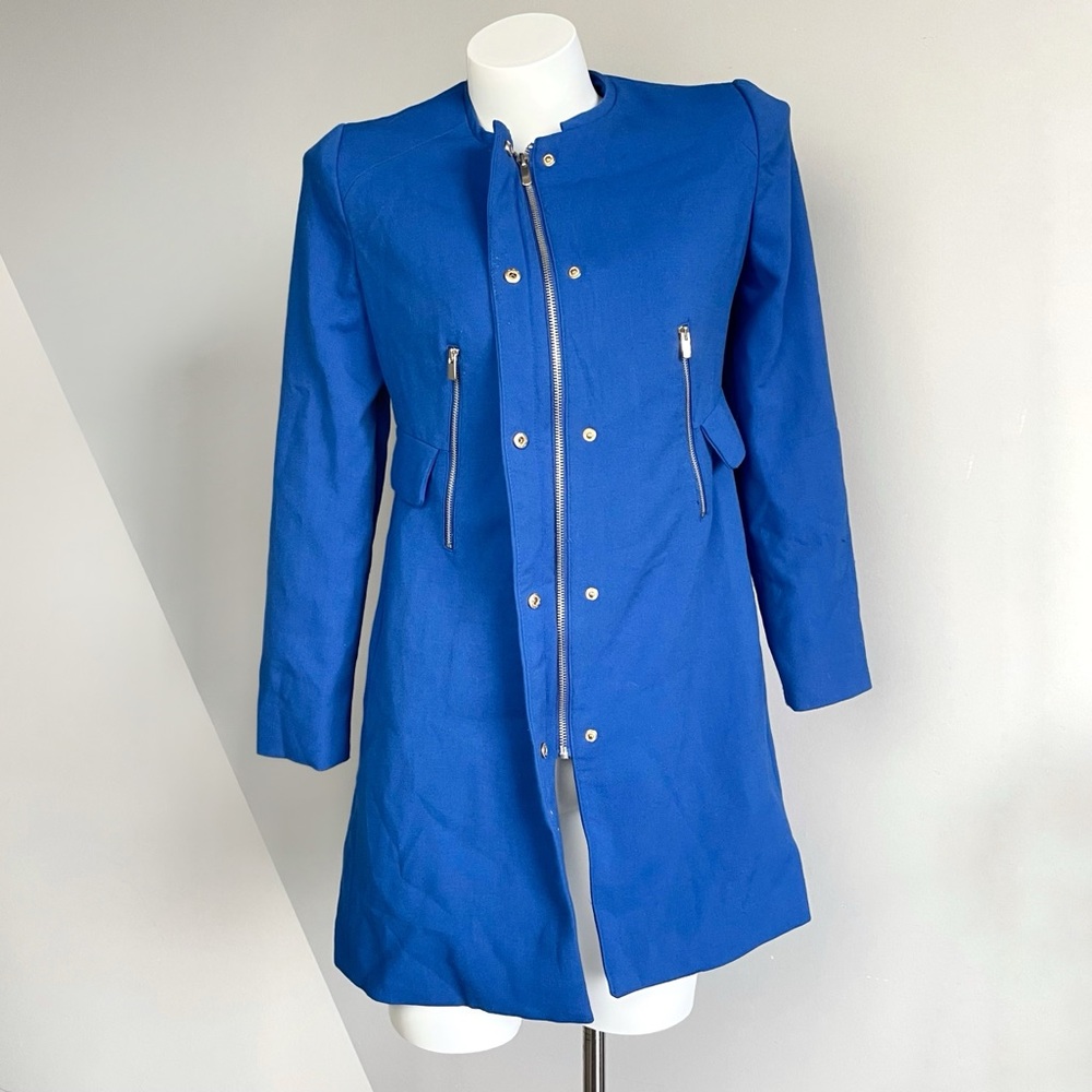 Vintage Royal Blue Zip Up Button Coat